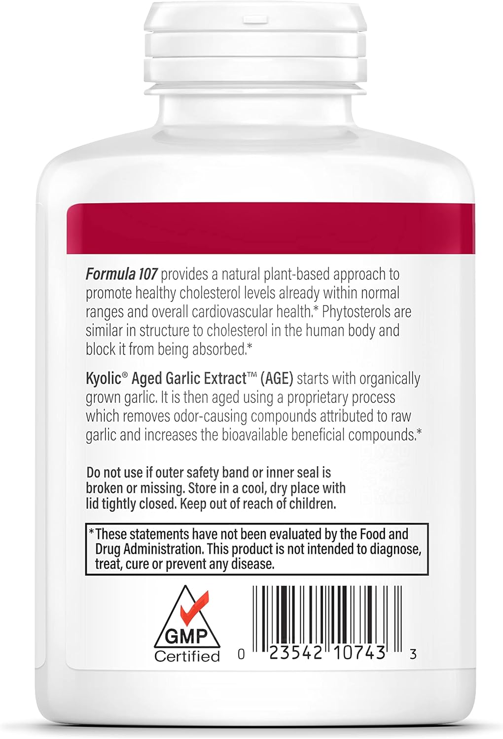 Kyolic Aged Garlic Extract Formula 107 with Phytosterols Capsules - 240 Count for Cholesterol Support