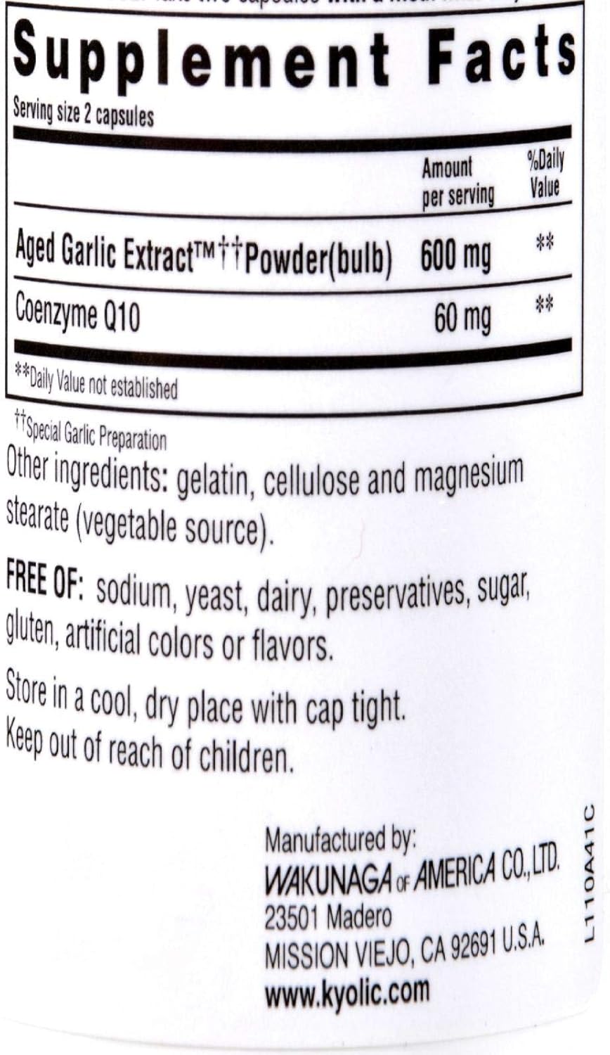 Kyolic Aged Garlic Extract Formula 110 with CoQ10 for Heart Health, 100 Capsules