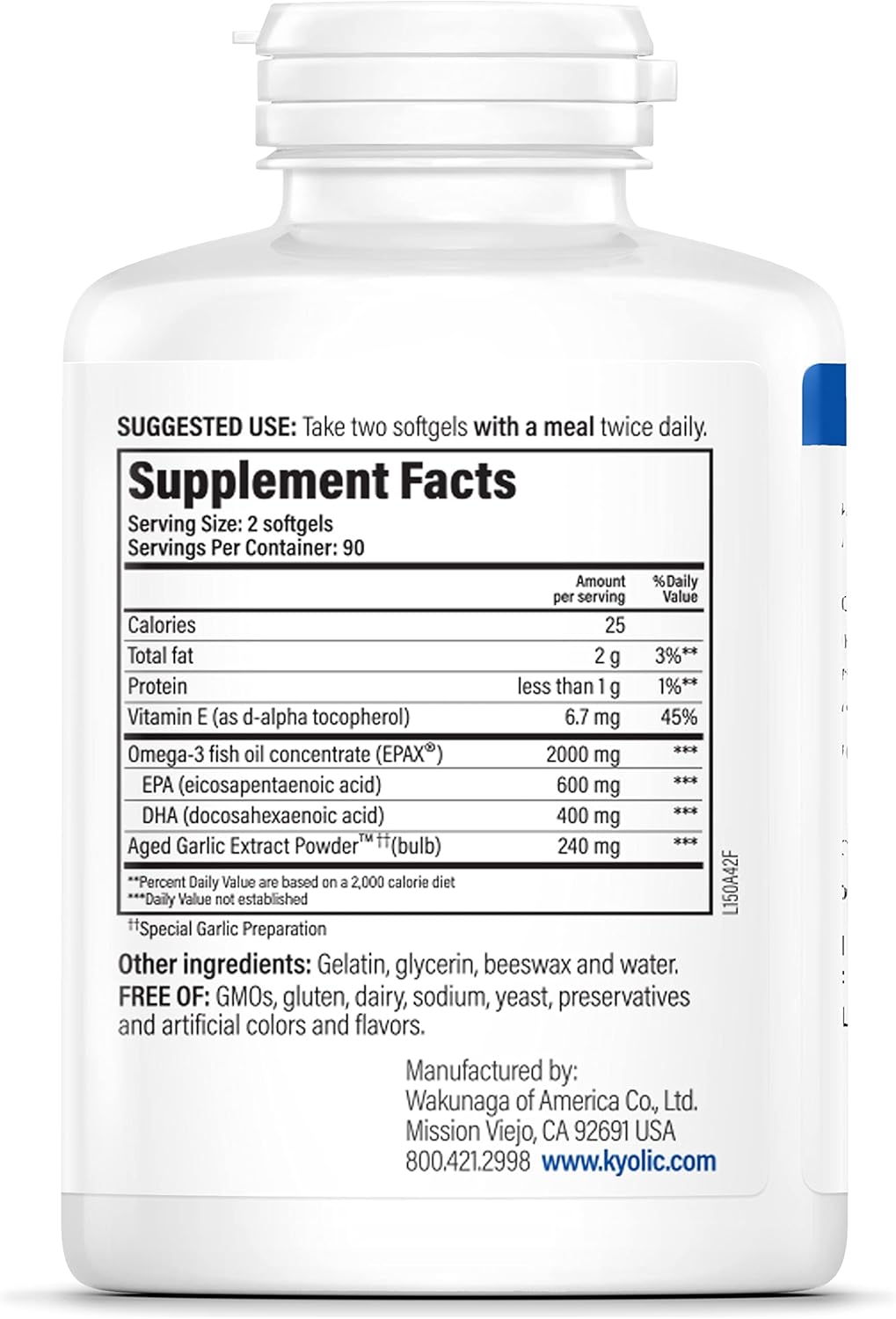 Kyolic Aged Garlic Extract Formula 150 with Omega-3 for Cholesterol and Circulation Health - 180 Soft Gels