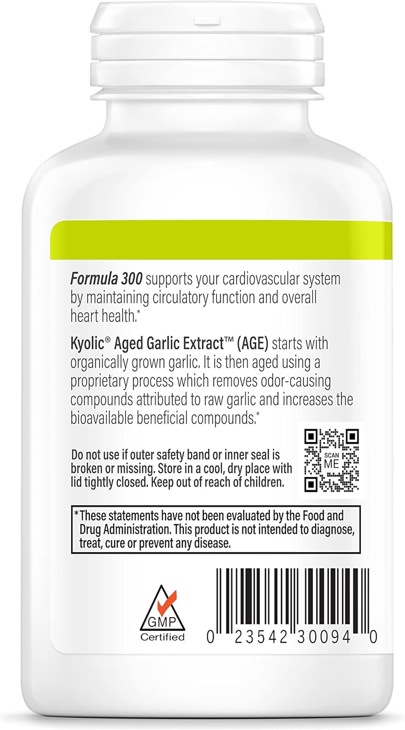 Kyolic Aged Garlic Extract Formula 300 Vegan Capsules for Cardiovascular Health - 360 Count