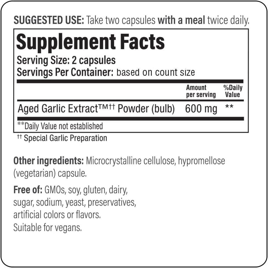 Kyolic Aged Garlic Extract Formula 300 Vegan Capsules for Cardiovascular Health - 360 Count