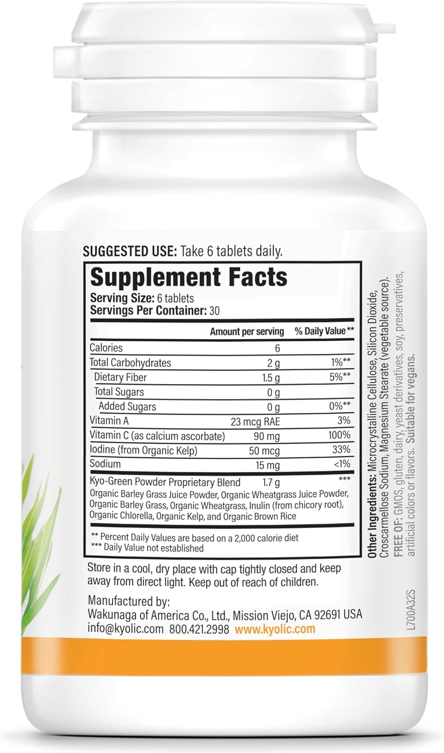 Kyolic Kyo-Green Greens Blend Energy Tablets - 180 Tablets for Boosting Energy and Vitality
