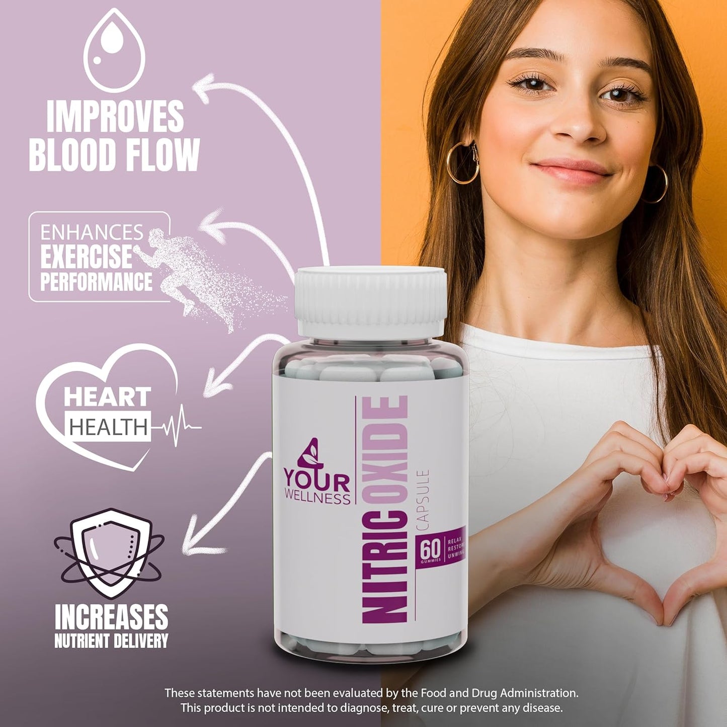 L-Arginine and L-Citrulline Nitric Oxide Supplement for Improved Blood Pressure and Circulation - 60 Capsules, Gluten Free, Non-GMO, Kosher Compliant