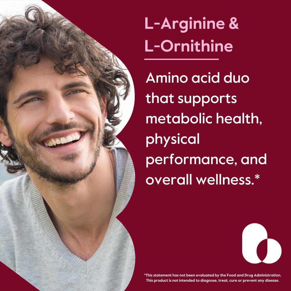 L-Arginine L-Ornithine 500-250 (120 Vegetarian Capsules) - Vegan, Non-GMO, Gluten-Free - No Stearates or Fillers