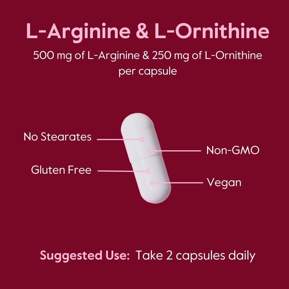 L-Arginine L-Ornithine 500-250 (120 Vegetarian Capsules) - Vegan, Non-GMO, Gluten-Free - No Stearates or Fillers
