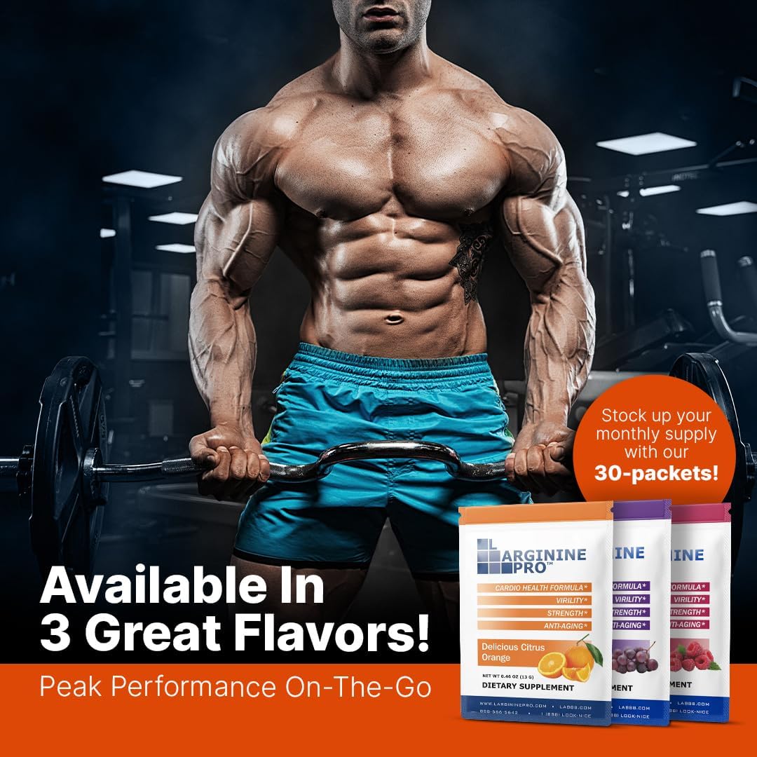 L-ARGININE PRO Powder Supplement | 5,500mg L-arginine + 1,100mg L-Citrulline | Orange Flavor | 3 Jars