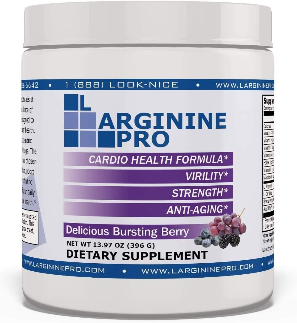 L-arginine Pro Supplement Pack - 5,500mg L-arginine, 1,100mg L-Citrulline, Vitamins & Minerals for Cardio Health, Blood Pressure, Cholesterol, Energy, Sleep - Grapeberry Flavor - 5 Pack
