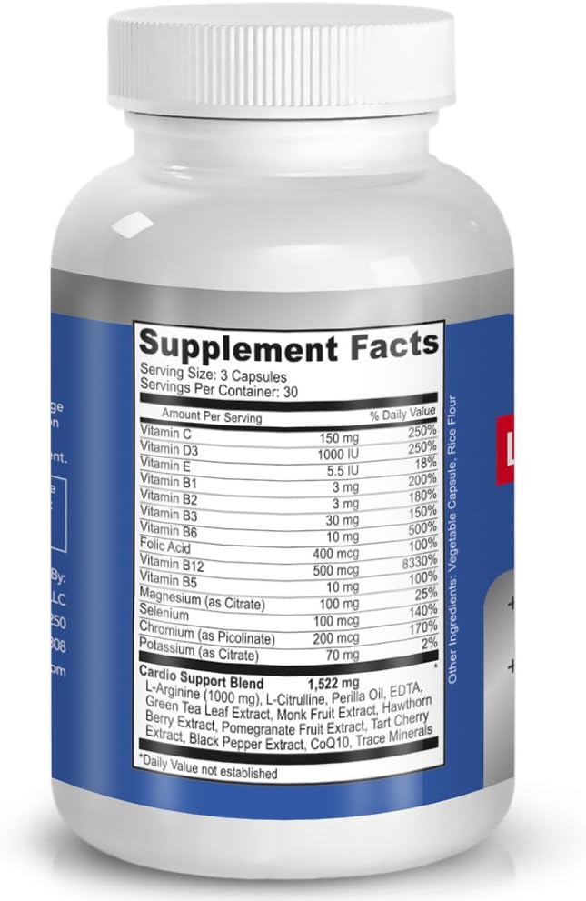 L-Arginine Supplement Recommended by Doctors - Boosts Muscle Mass & Blood Flow - Nitric Acid Support - With Vitamins - Vegetarian - Made in USA