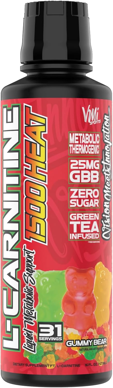 L-Carnitine 1500 Heat Liquid Gummy Bear | Stimulant-Free Metabolic Support for Weight Loss | 1500mg | Men & Women | VMI Sports