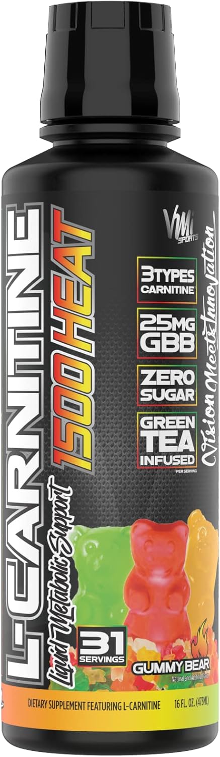 L-Carnitine 1500 Heat Liquid Gummy Bear | Stimulant-Free Metabolic Support for Weight Loss | 1500mg | Men & Women | VMI Sports