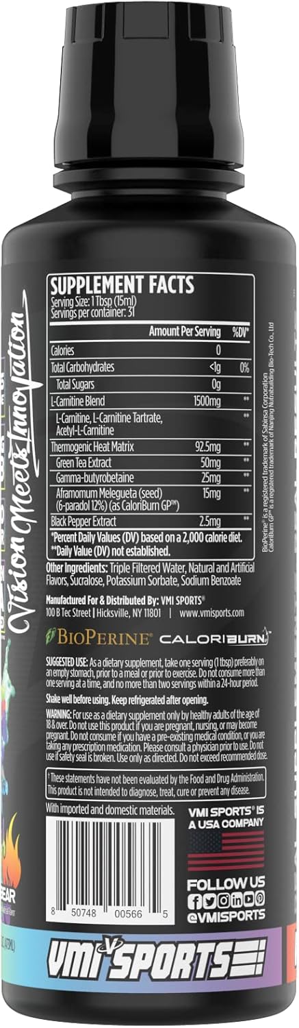 L-Carnitine 1500 Heat Liquid Gummy Bear | Stimulant-Free Metabolic Support for Weight Loss | 1500mg | Men & Women | VMI Sports