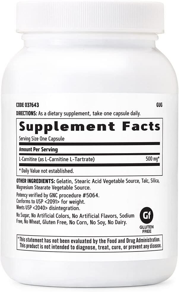 L Carnitine 500mg Supplement by GNC - Promotes Muscle Recovery with 120 Servings