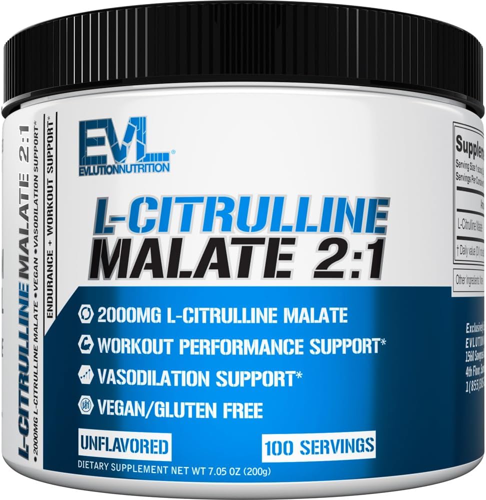L-Citrulline Malate 2:1 - 200mg - Workout Performance and Vasodilation Support - Vegan and Gluten Free - 100 Servings