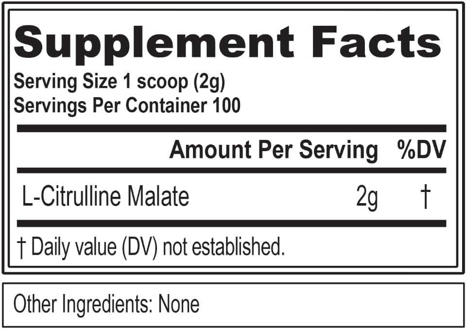 L-Citrulline Malate 2:1 - 200mg - Workout Performance and Vasodilation Support - Vegan and Gluten Free - 100 Servings