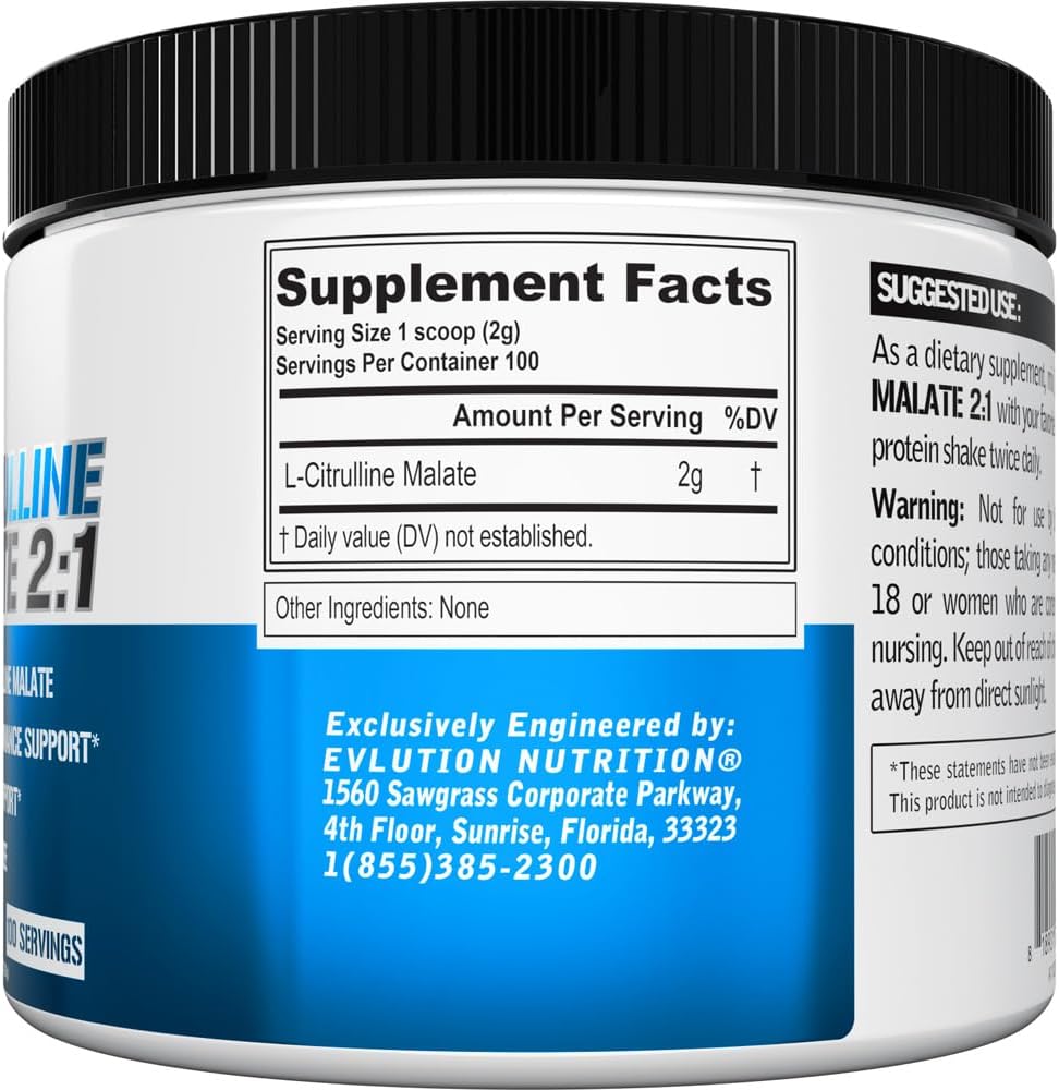 L-Citrulline Malate 2:1 - 200mg - Workout Performance and Vasodilation Support - Vegan and Gluten Free - 100 Servings