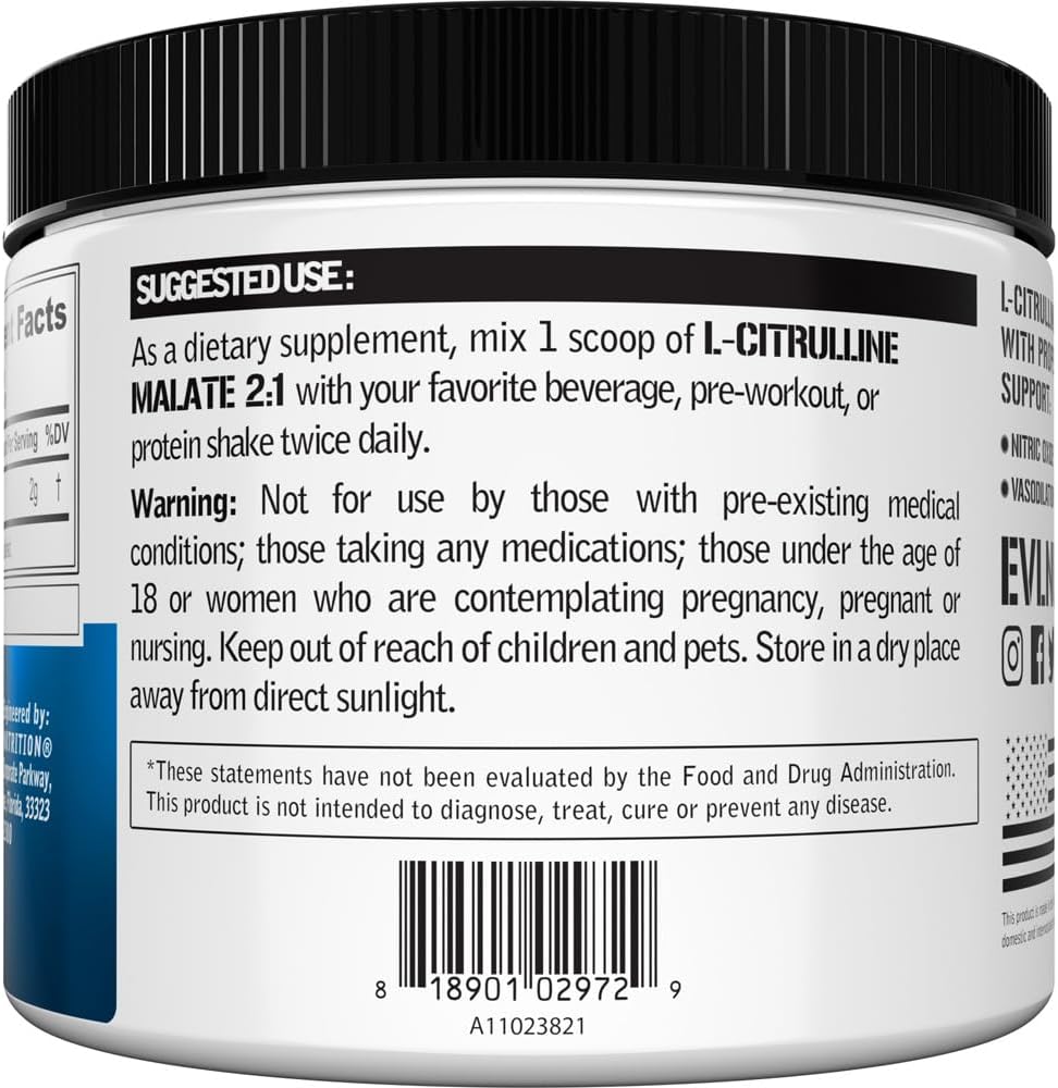 L-Citrulline Malate 2:1 - 200mg - Workout Performance and Vasodilation Support - Vegan and Gluten Free - 100 Servings