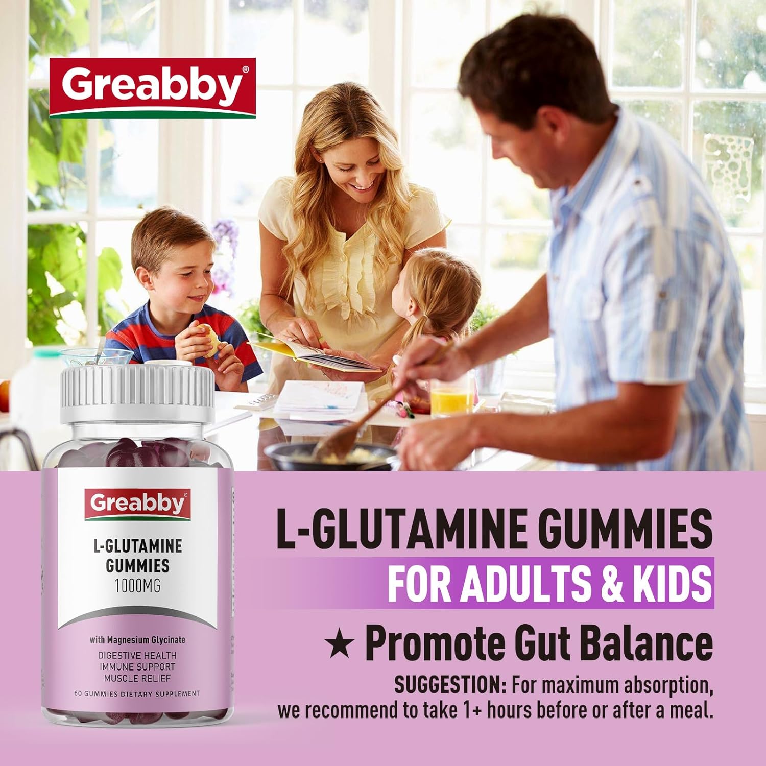 L-Glutamine Gummies 1000mg - Muscle & Immune Support Supplement with Magnesium, Vegan, Non-GMO, Gluten Free - 120 Count