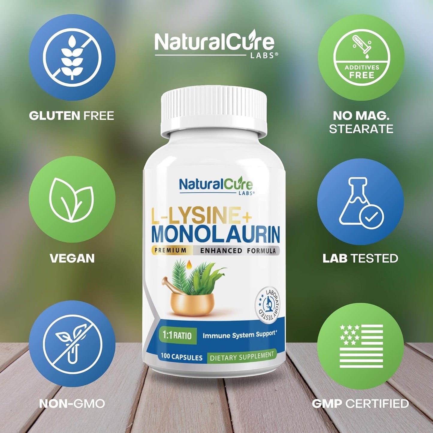 L-Lysine and Monolaurin 600mg Capsules - 100 Count, Natural Cure Labs Formula