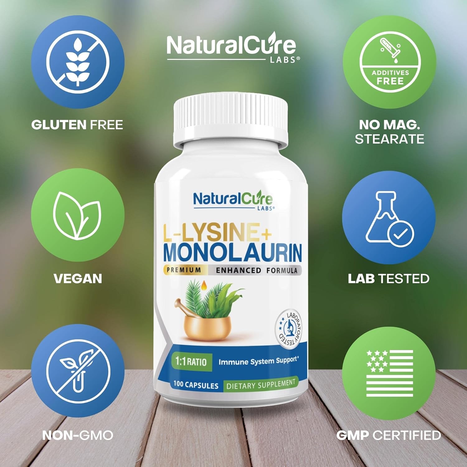 L-Lysine and Monolaurin 600mg Capsules - 100 Count, Natural Cure Labs Formula