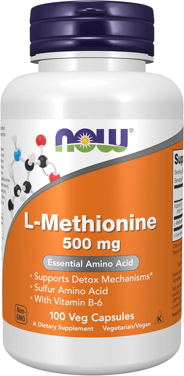 L-Methionine 500 mg with Vitamin B-6 Capsules for Detox Support - 100 Count by NOW Foods