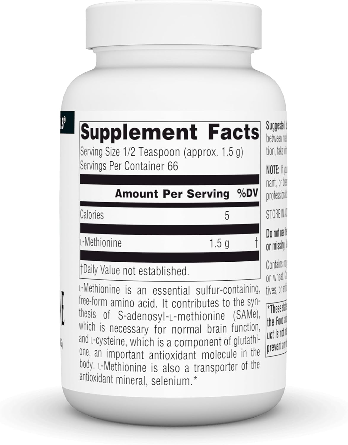 L-Methionine Free Form Powder - 100g Amino Acid Supplement by Source Naturals