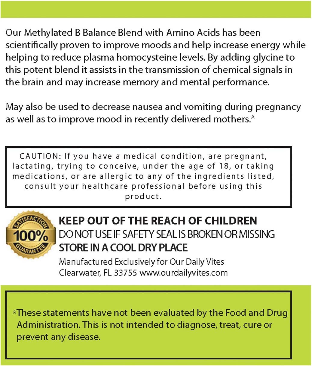 L-Methylfolate 15 MG B Complex with Methylated B12, B9, B6, B2 - 60 Count for Brain, Heart, and Fetal Health