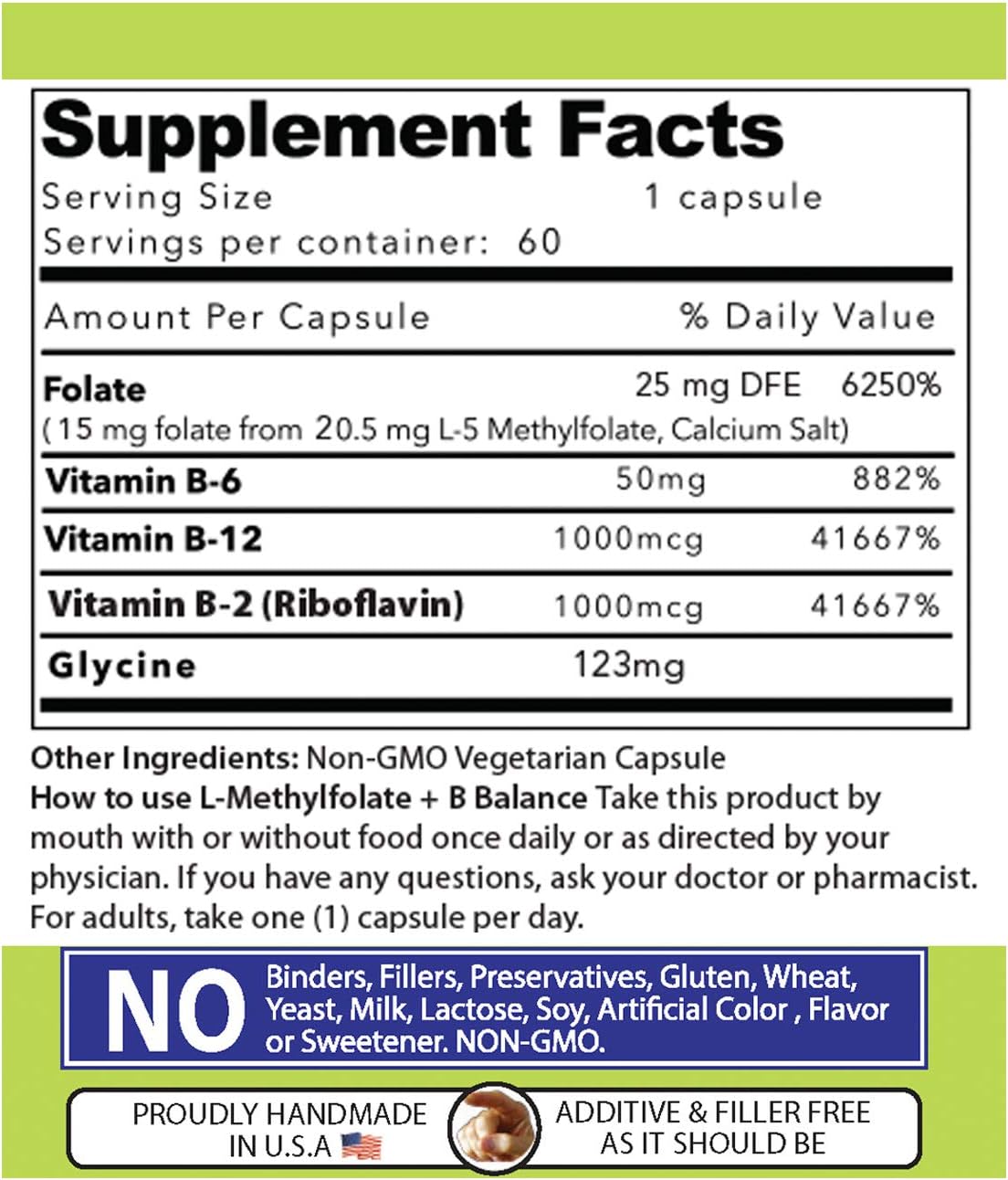 L-Methylfolate 15 MG B Complex with Methylated B12, B9, B6, B2 - 60 Count for Brain, Heart, and Fetal Health