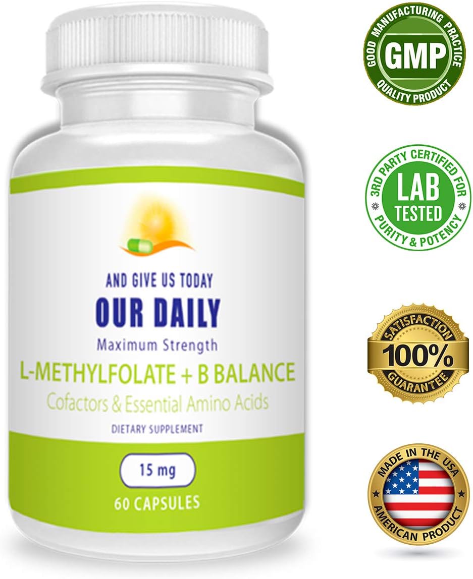 L-Methylfolate 15 MG B Complex with Methylated B12, B9, B6, B2 - 60 Count for Brain, Heart, and Fetal Health