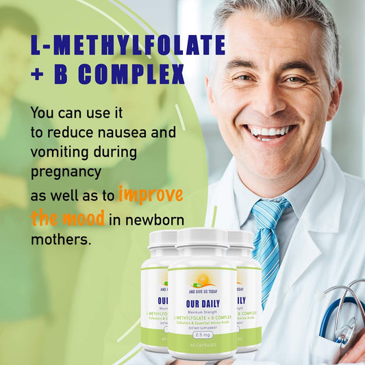 L-Methylfolate B Complex with Essential Amino Acids - Active Folate, Methylated B12, B6 - 60 Count