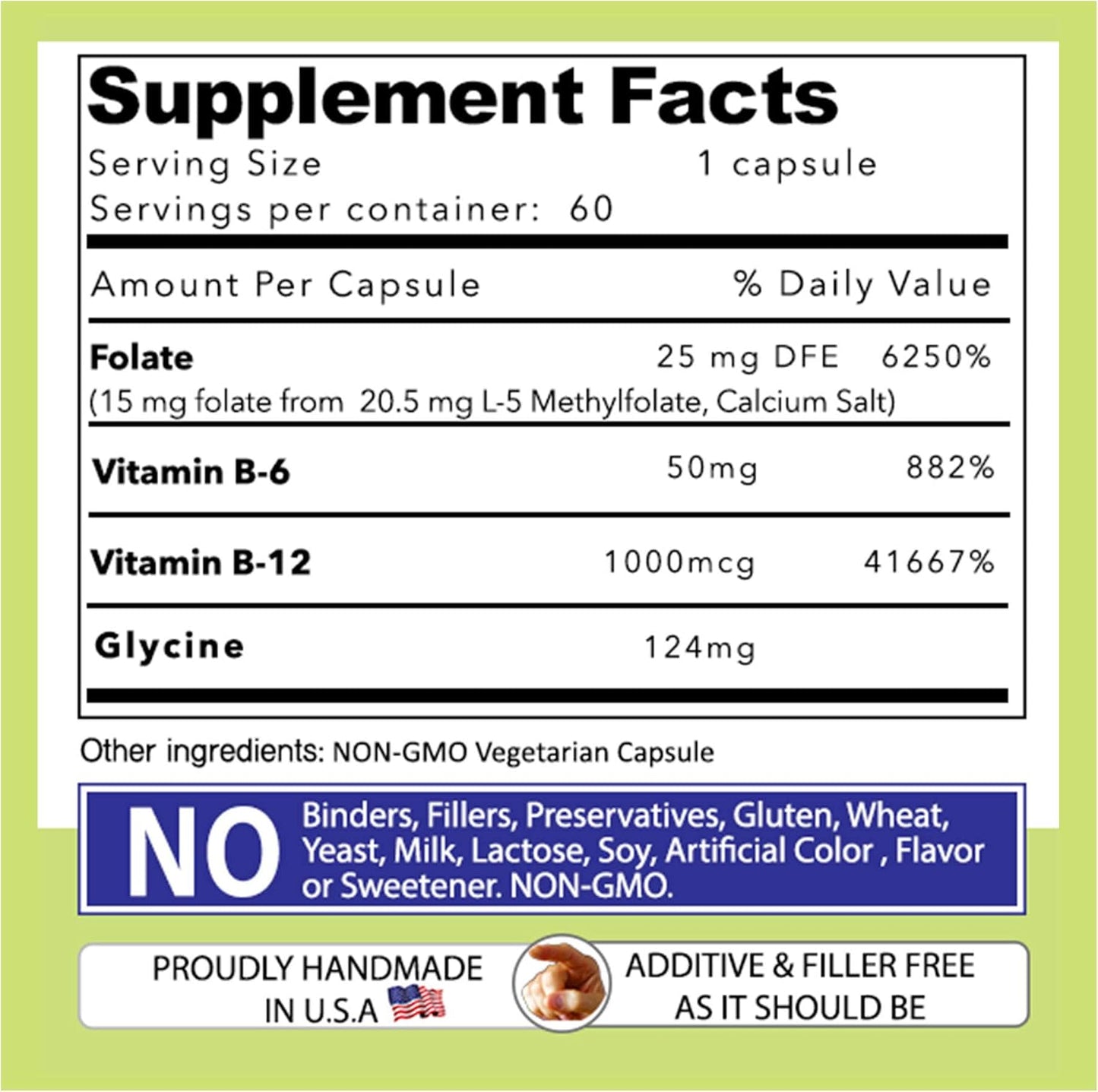 L-Methylfolate B Complex with Essential Amino Acids - Active Folate, Methylated B12, B6 - 60 Count