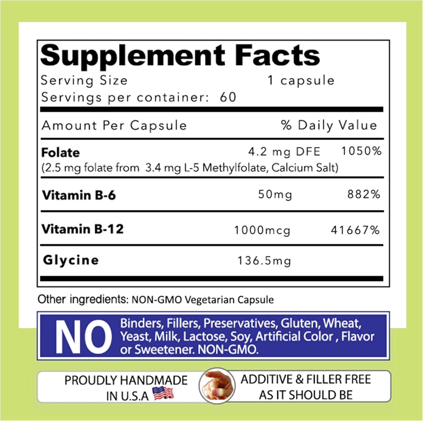 L-Methylfolate B Complex with Essential Amino Acids - Active Folate, Methylated B12, B6 - 60 Count