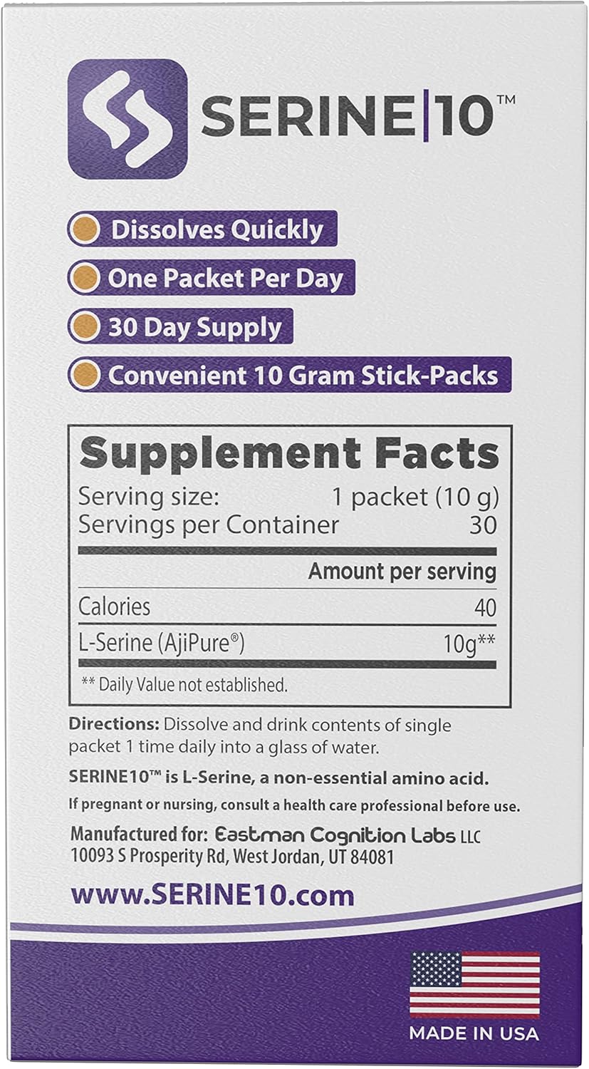 L-Serine Nootropics Packets - Improve Brain Health, Memory, Focus - 30 Packets, 10g Each