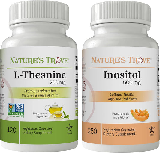 L-Theanine 200mg & Inositol 500mg Capsules - Natural Calm, Relaxation, Focus Boost
