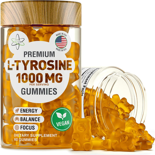 L-Tyrosine Gummies - Vegan Supplement for Focus, Mood & Energy - 1000MG per Serving - 60 Gummies
