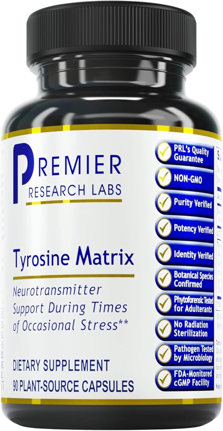 L Tyrosine Supplement with Red Algae & Rhodiola Rosea - 944mg Capsules for Adults - 90 Vegetarian Capsules by Premier Research Labs