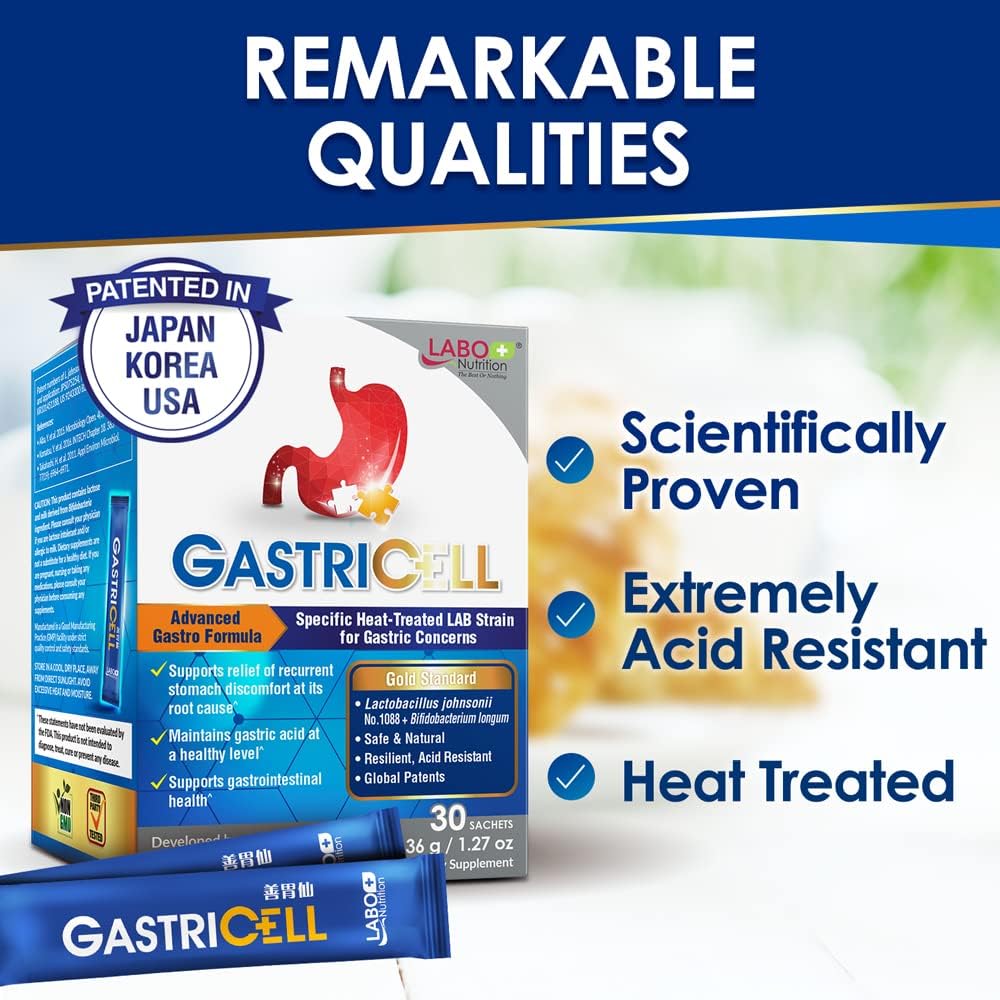 LABO Nutrition GastriCELL + FloraGG: Probiotic & Prebiotic to Eliminate H. Pylori & Relieve Heartburn, Regulate Gastric Acid, Support Healthy Intestines & Immune Health with Sunfiber