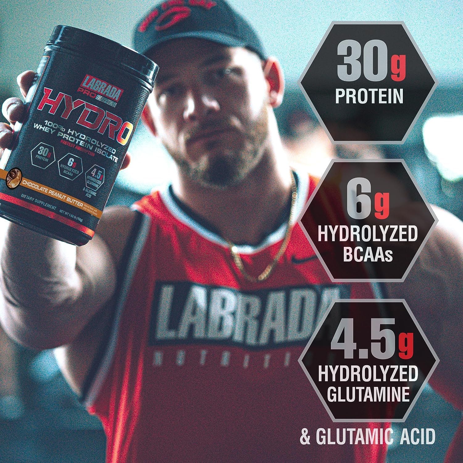 Labrada Hydro 100% Pure Whey Protein Isolate Powder - Lactose-Free with 6g BCAA's and 4.5g Glutamine - Fast Digesting and Delicious Chocolate Peanut Butter Flavor - 20 Servings