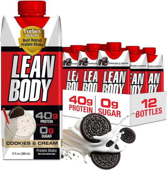 Labrada Lean Body Cookies and Cream Protein Shake - 12 Pack, 40g Protein, Whey Blend, 0 Sugar, Gluten-Free, 22 Vitamins & Minerals - 17 Fl Oz Each