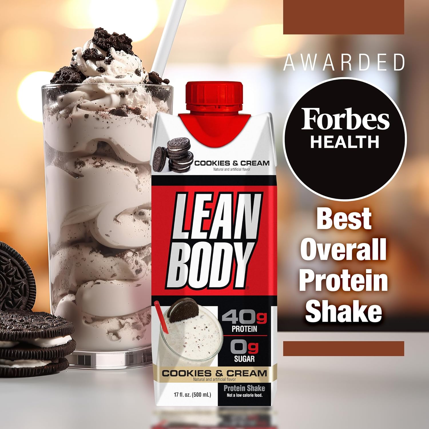 Labrada Lean Body Cookies and Cream Protein Shake - 12 Pack, 40g Protein, Whey Blend, 0 Sugar, Gluten-Free, 22 Vitamins & Minerals - 17 Fl Oz Each