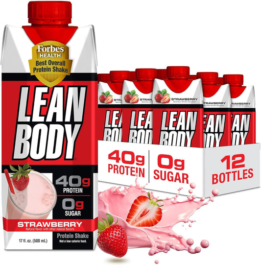 Labrada Lean Body Strawberry Protein Shake - 40g Protein, Whey Blend, 0 Sugar, Gluten Free - 22 Vitamins & Minerals - 17oz (Pack of 12)