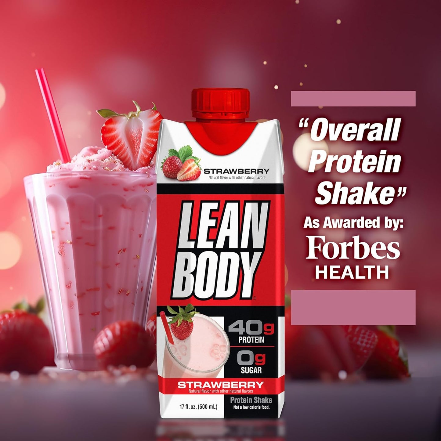 Labrada Lean Body Strawberry Protein Shake - 40g Protein, Whey Blend, 0 Sugar, Gluten Free - 22 Vitamins & Minerals - 17oz (Pack of 12)