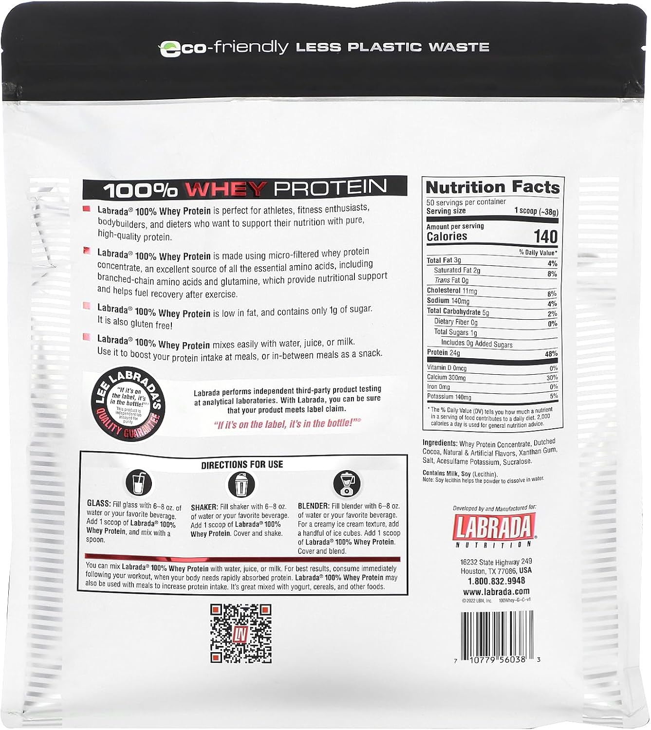 Labrada Nutrition Chocolate Whey Protein Powder - 4.13 lb Jar