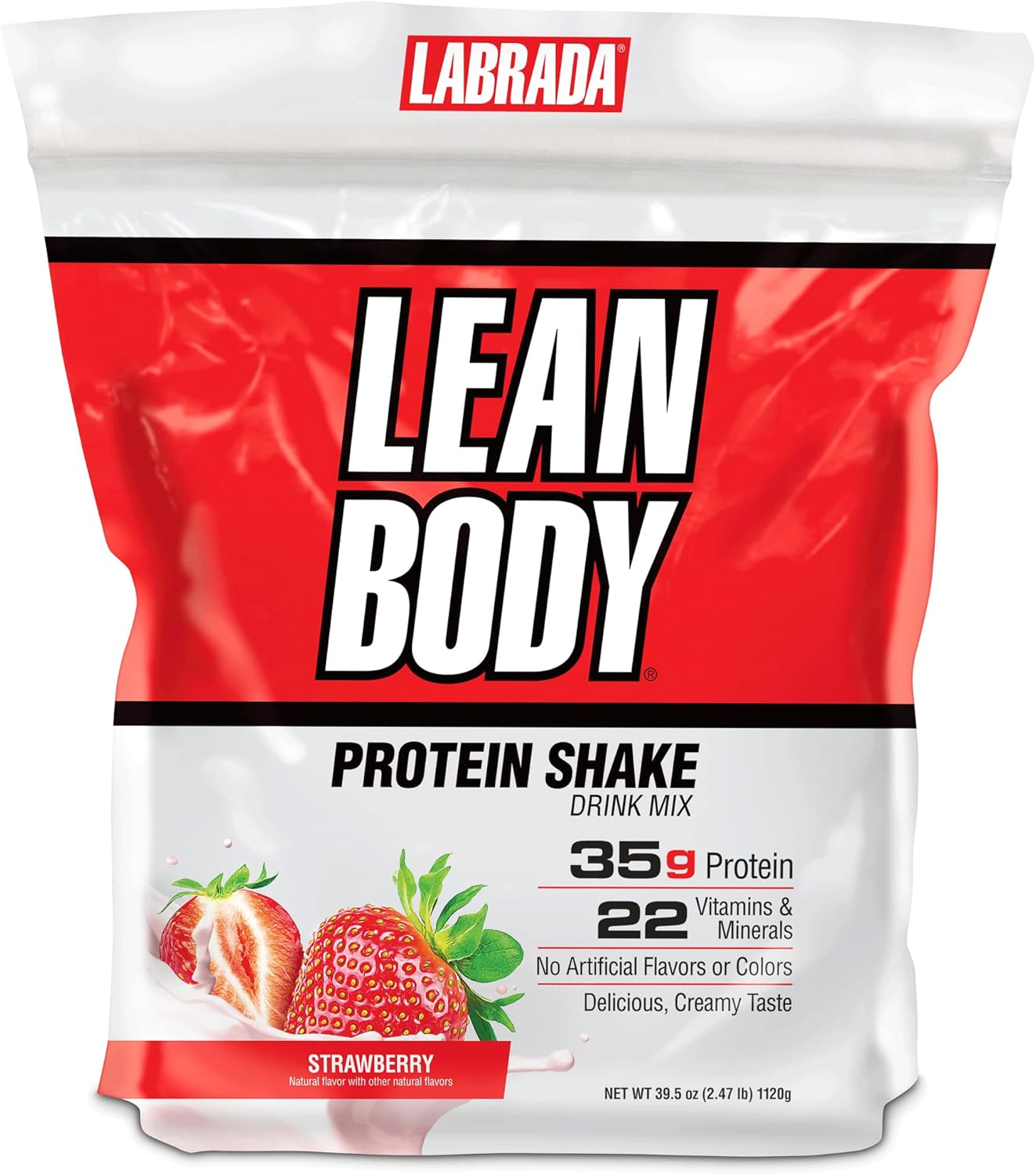Labrada Nutrition Lean Body Hi-Protein Shake, Strawberry Flavor, 2.47lb Tub - Varying Packaging