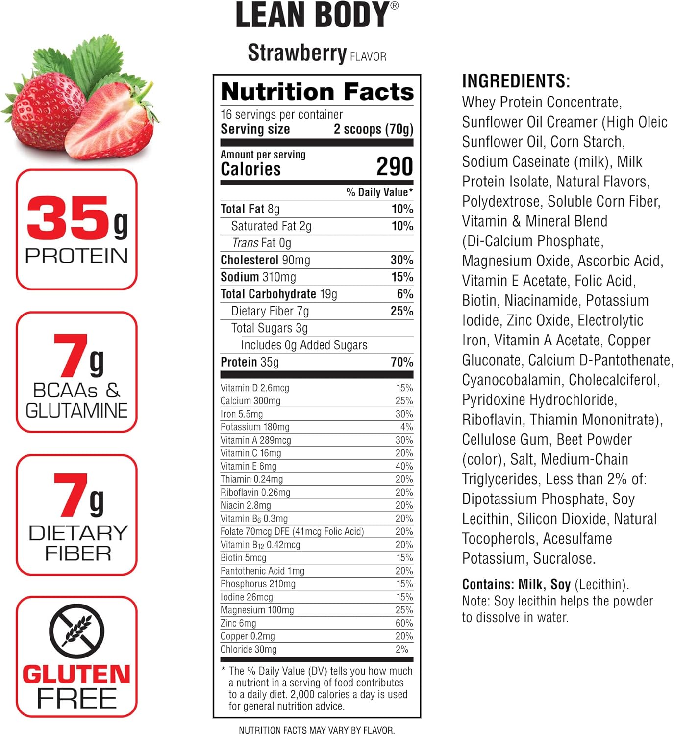 Labrada Nutrition Lean Body Hi-Protein Shake, Strawberry Flavor, 2.47lb Tub - Varying Packaging