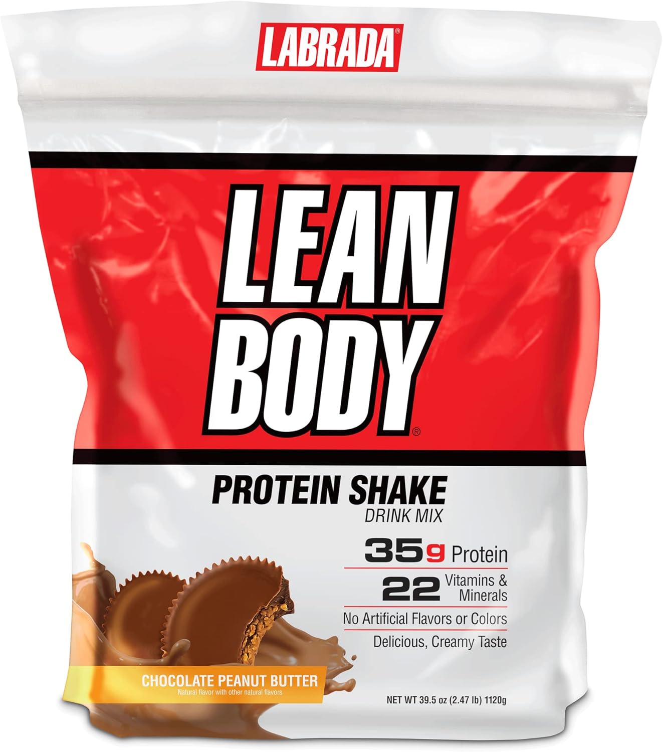 LABRADA Nutrition Lean Body High Protein Meal Replacement Shake, Chocolate Peanut Butter - 2.47LB Tub
