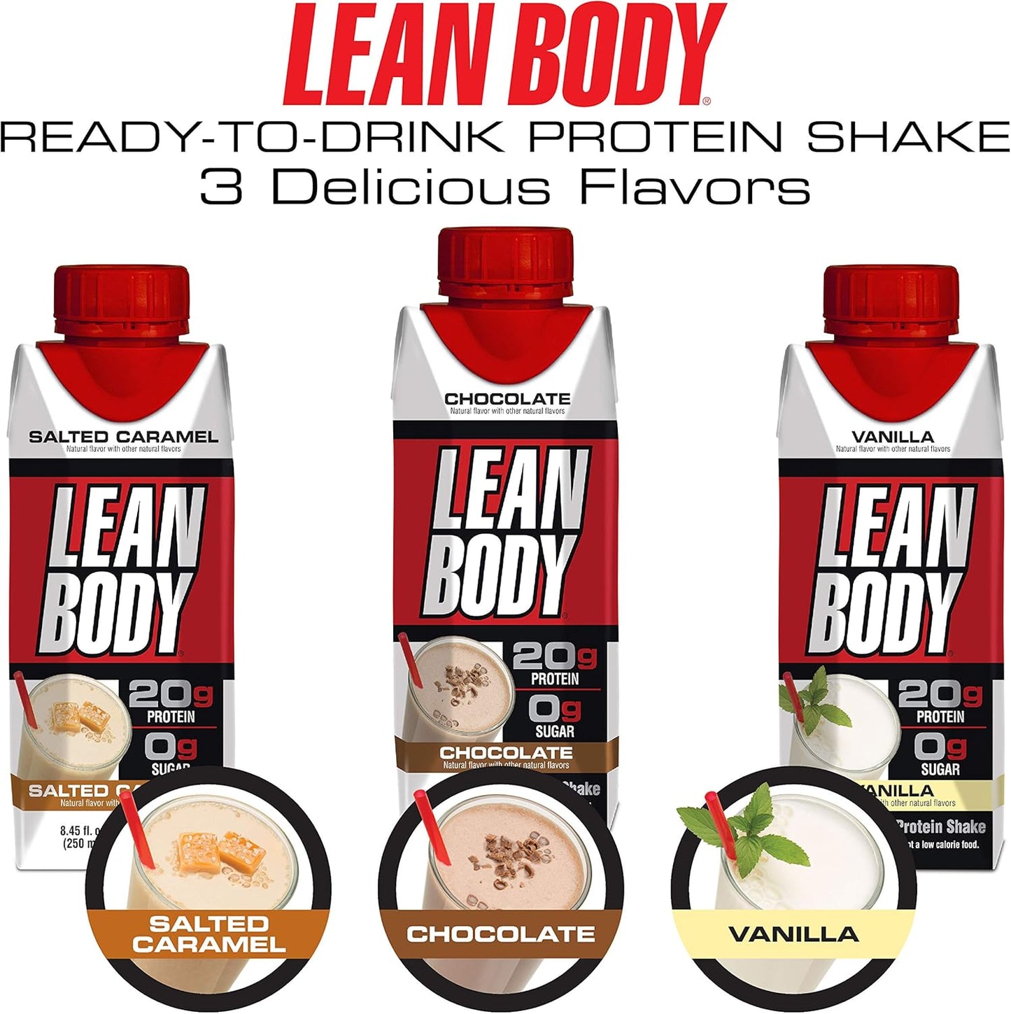 Labrada Nutrition Lean Body RTD Whey Protein Shake - Salted Caramel Flavor, 20g Protein, Zero Sugar, Lactose & Gluten Free, On-The-Go Meal Replacement Shake for Men & Women (Pack of 16)