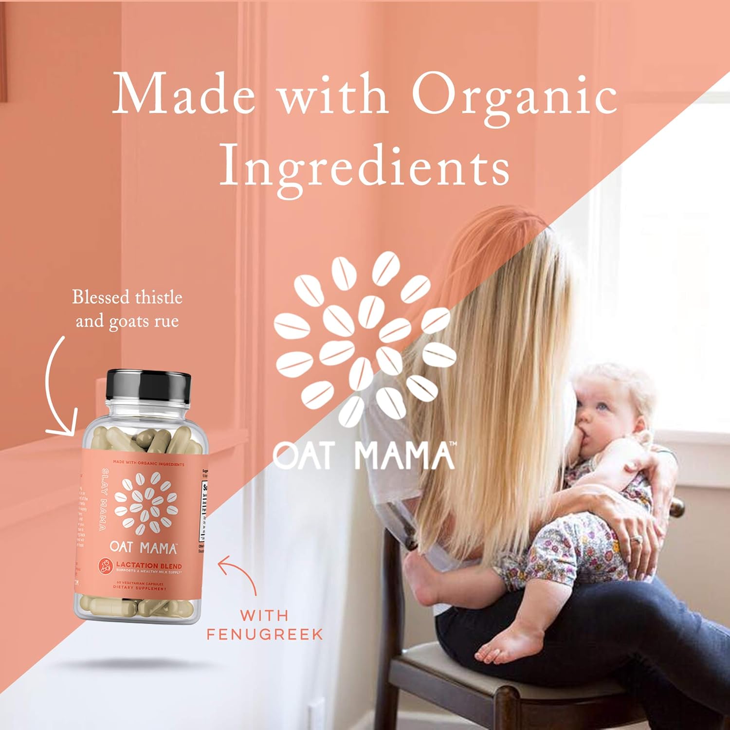 Lactation Supplement with Fenugreek and Blessed Thistle for Breastfeeding Support by OAT MAMA