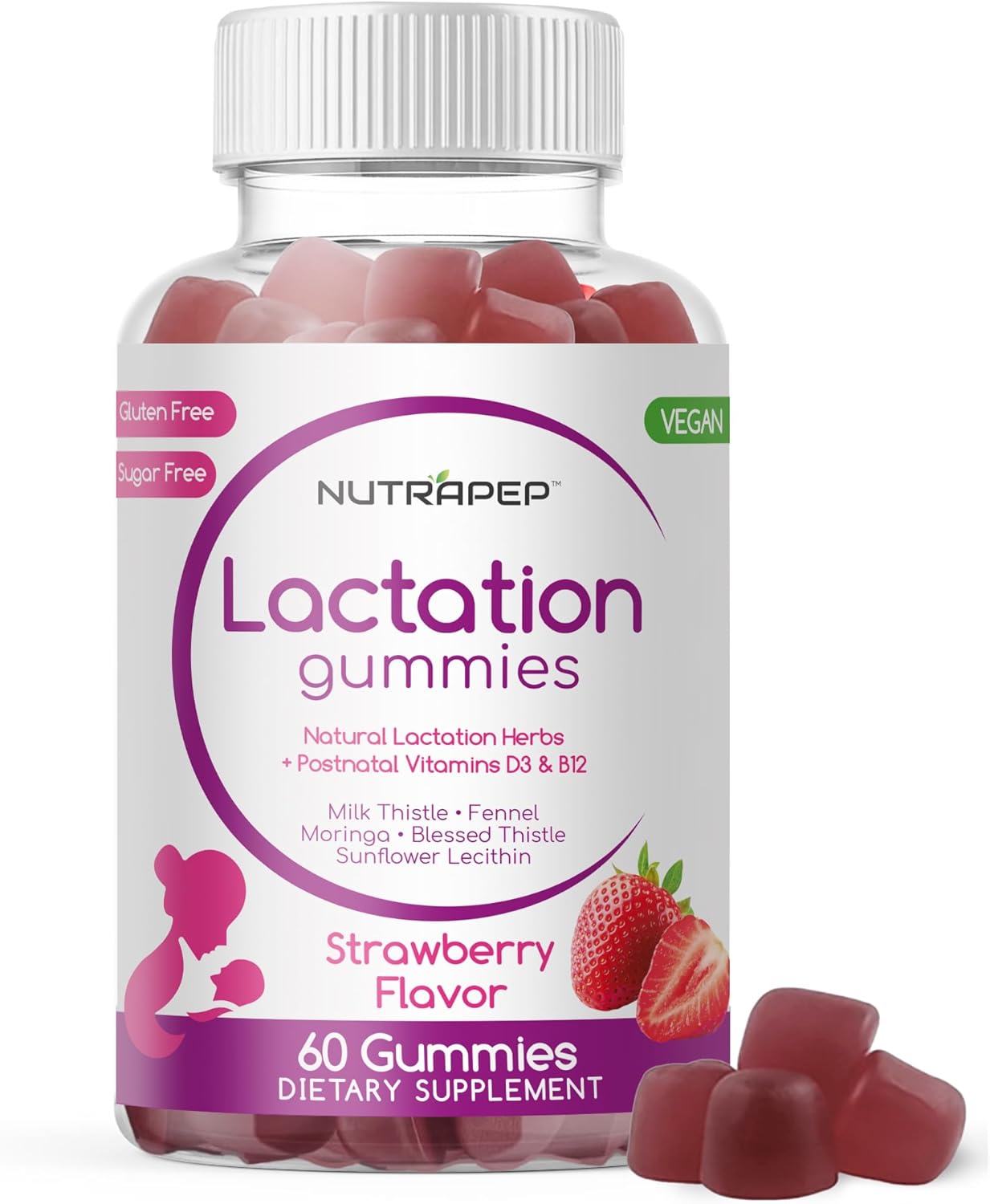 Lactation Support Gummies with Vitamins D3, B12, Milk Thistle, and Fennel Seed - Boost Milk Production for Breastfeeding Women - NutraPep Postnatal Supplements