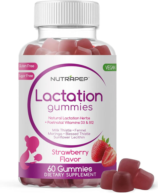 Lactation Support Gummies with Vitamins D3, B12, Milk Thistle, and Fennel Seed - Boost Milk Production for Breastfeeding Women - NutraPep Postnatal Supplements