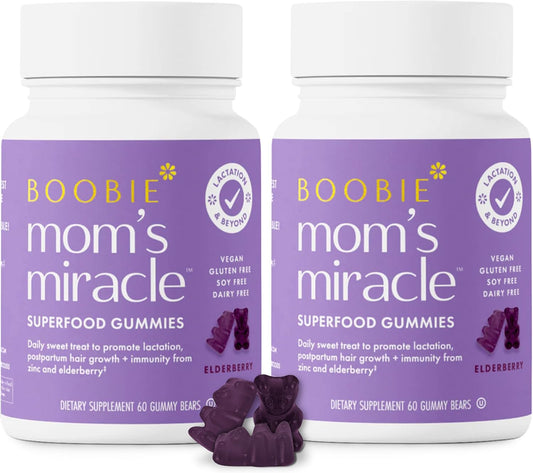 Lactation Support Gummies with Zinc & Elderberry for Milk Supply Increase | Boobie Bears Breastfeeding Supplements for Immune Health & Hair Growth | 120 Count